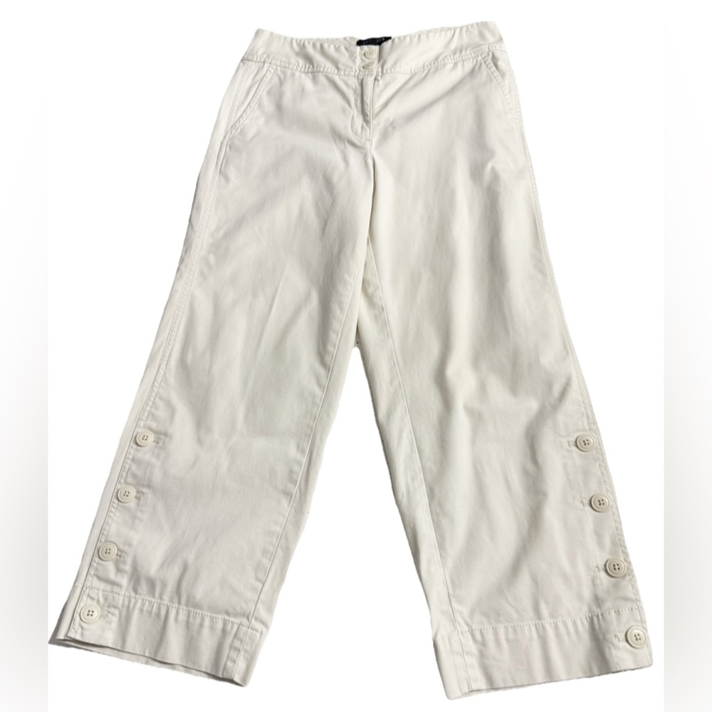 Talbots Cream Button Hem Wide Leg Pants Size 6 Cotton Blend Casual Coastal